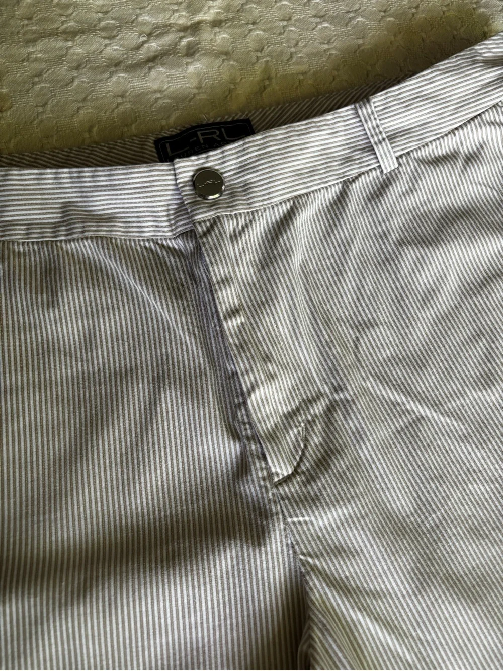 Ralph Lauren Beige Pinstriped Flat Front Men's Shorts